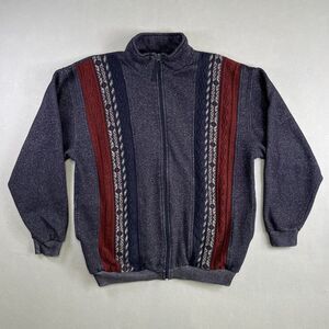 Vintage John Blair Cardigan Sweater L Full Zip Blue Cable Knit Grandpa Core 90s